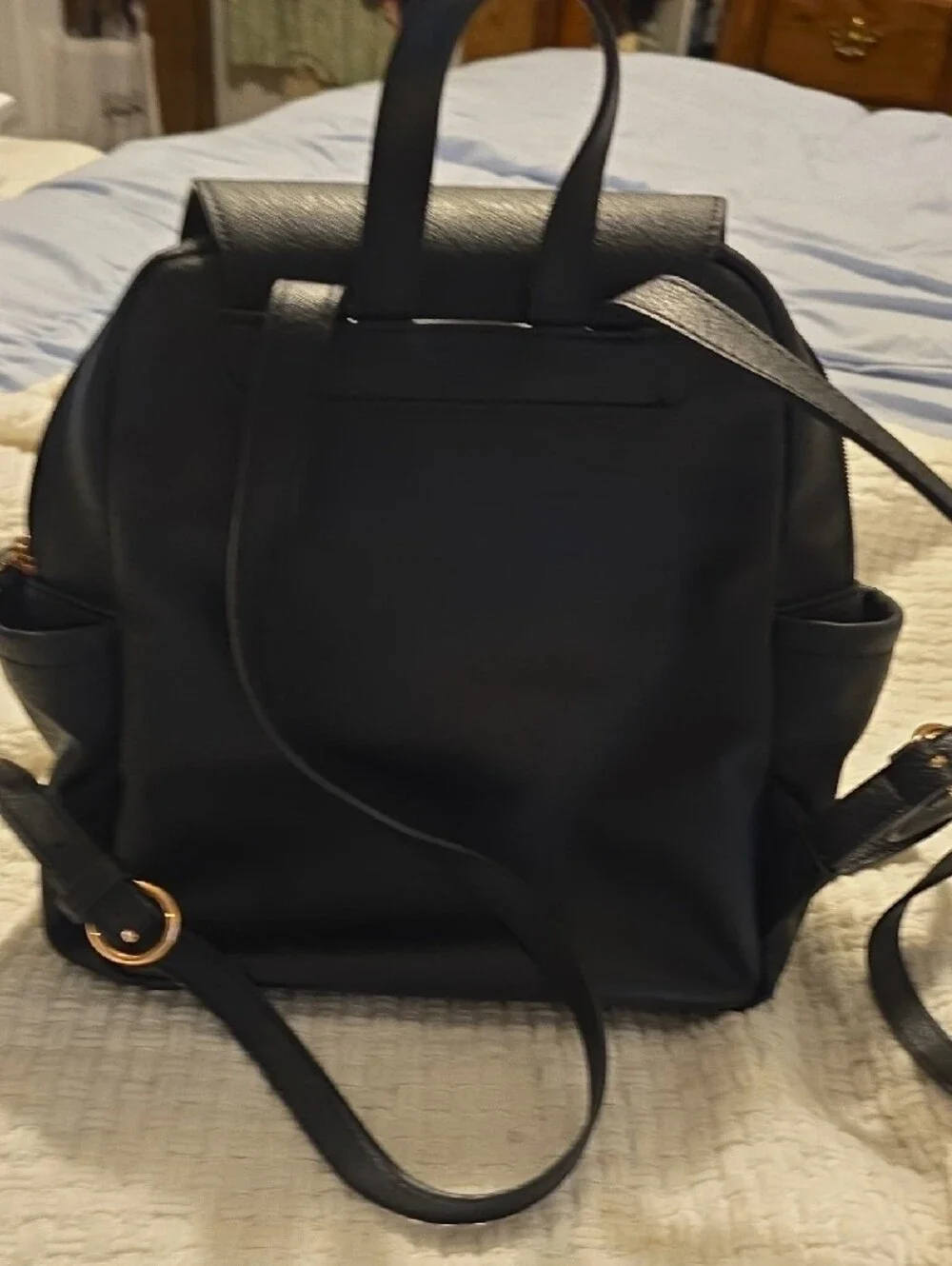 LC Lauren Conrad Black Faux Leather Backpack with Gold Accent